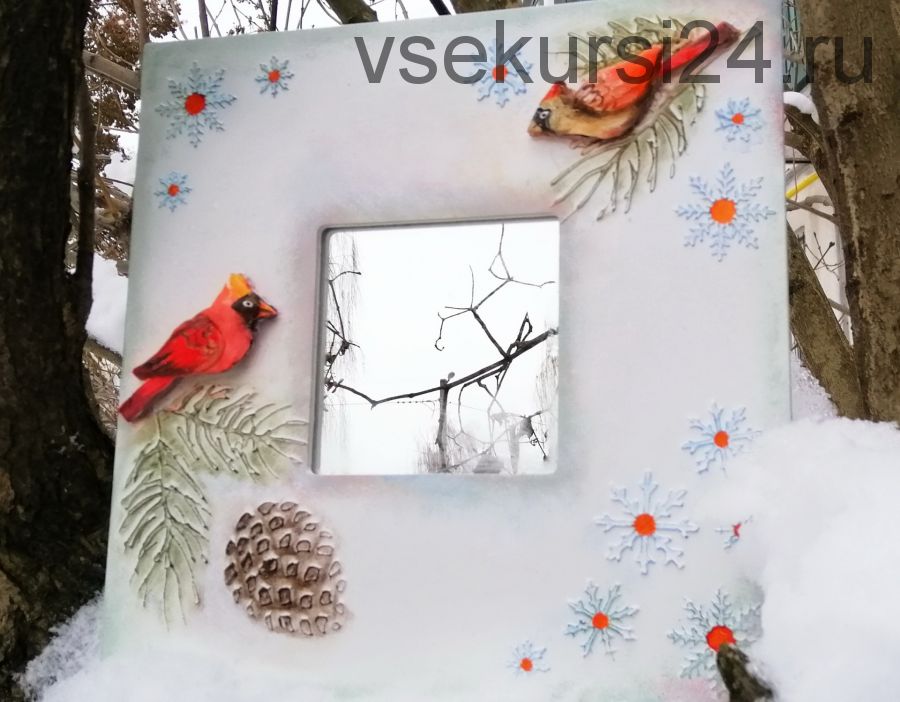 Декор зеркала «Рождественские птички» (Людмила Шугай)