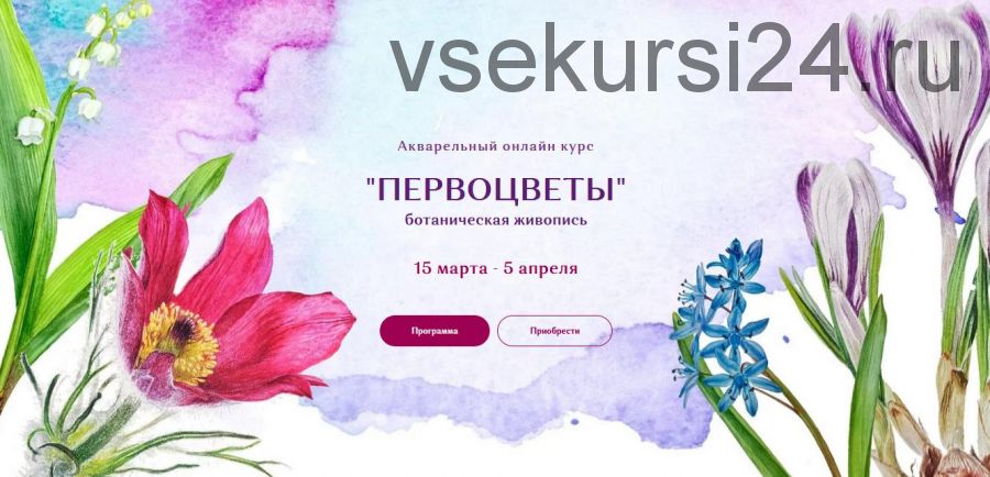 Акварельный онлайн курс 'Первоцветы' (Нина Петровская)