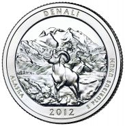 ПАРК №15 США - 25 центов 2012 год. Аляска. Национальный парк Денали.UNC