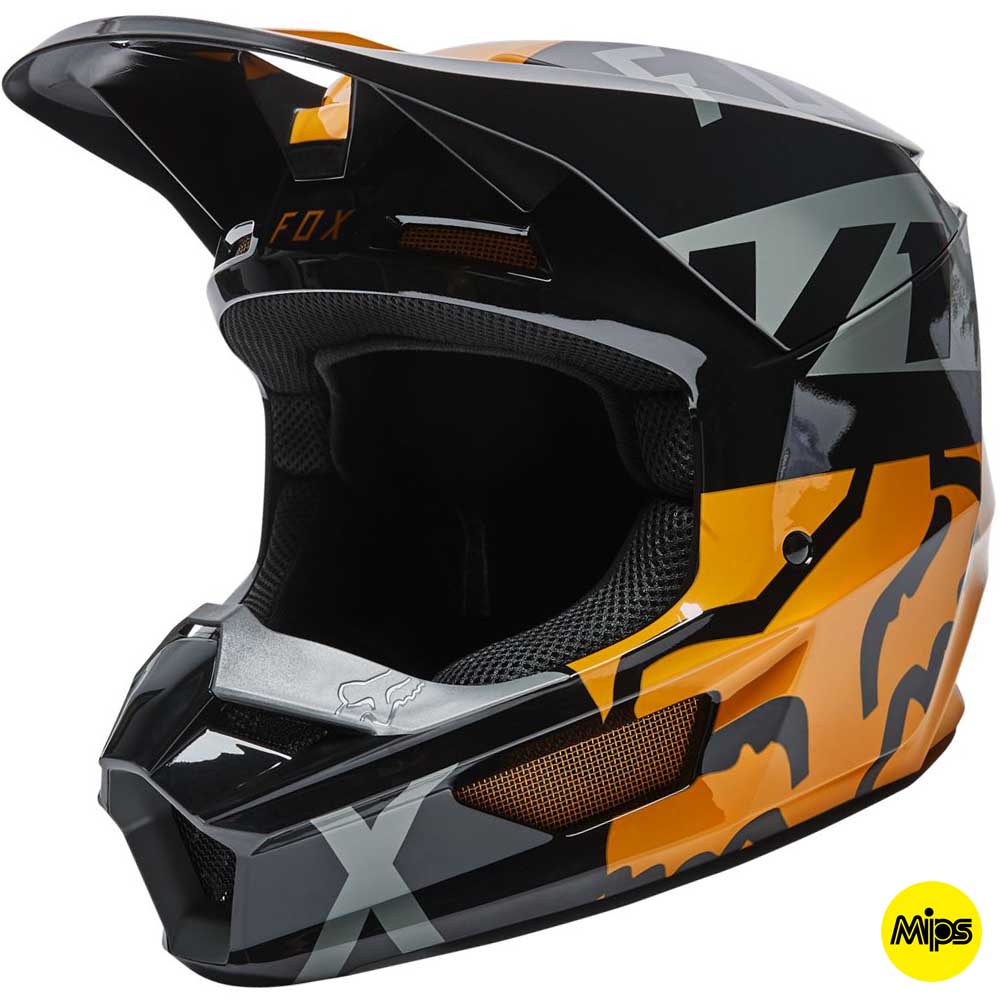 Fox V1 Skew Black/Gold MIPS (2022) шлем внедорожный
