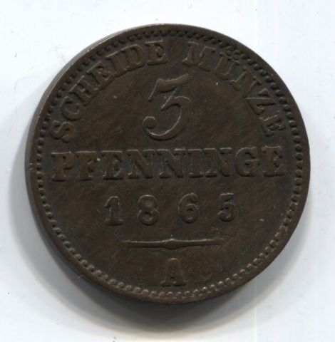 3 пфеннига 1865 Пруссия XF