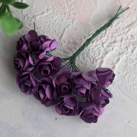 Букетик бумажных цветов, темно фиолетовый - Кукольная миниатюра