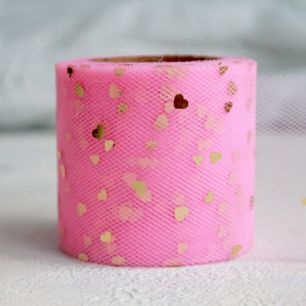 Фатин в рулоне - Розовый с сердечками, 13 м