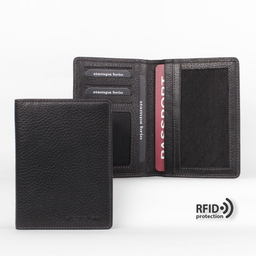Обложка для паспорта с RFID защитой Stampa Brio 106-R-1213F Black GRS