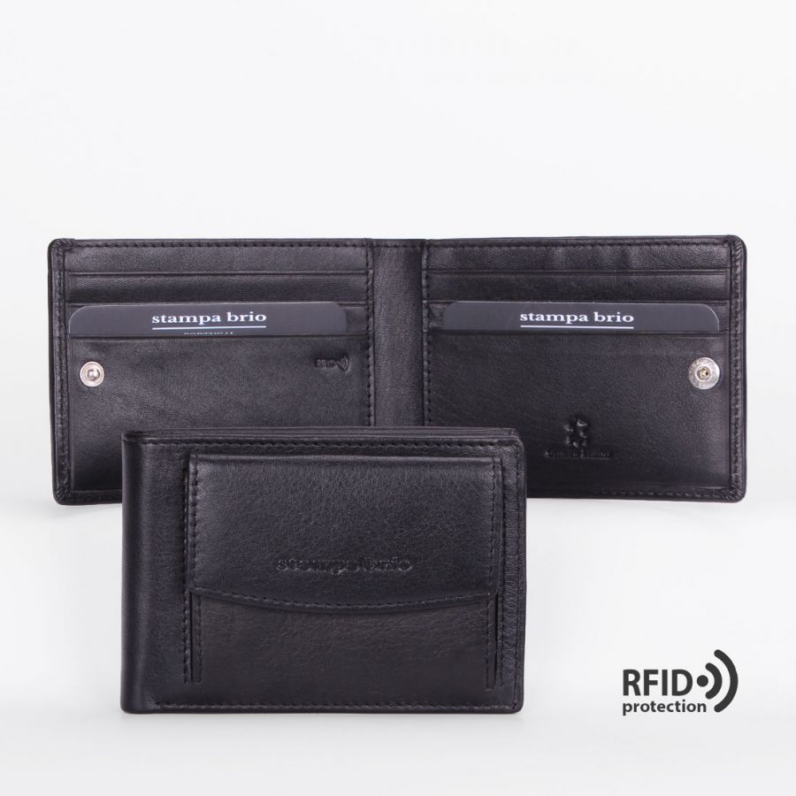 Компактное портмоне с монетником снаружи с RFID защитой Stampa Brio 674-R-3274C Black BKS