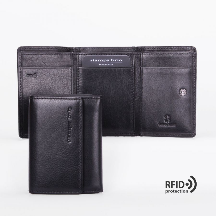 Кожаное портмоне на кнопке с RFID защитой Stampa Brio 679-R-9231C Black BKS