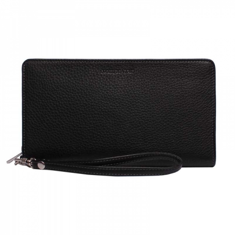 Кожаный мужской клатч-портмоне с ручкой и RFID защитой Stampa Brio 691-R-8120F Black GRS