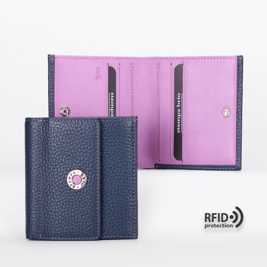Кожаное женское портмоне с RFID защитой Stampa Brio 908-R-3430CF Blue/Pink