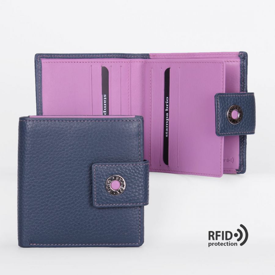Кожаное женское портмоне с европейским монетником и RFID защитой Stampa Brio 918-R-3431CF Blue/Pink