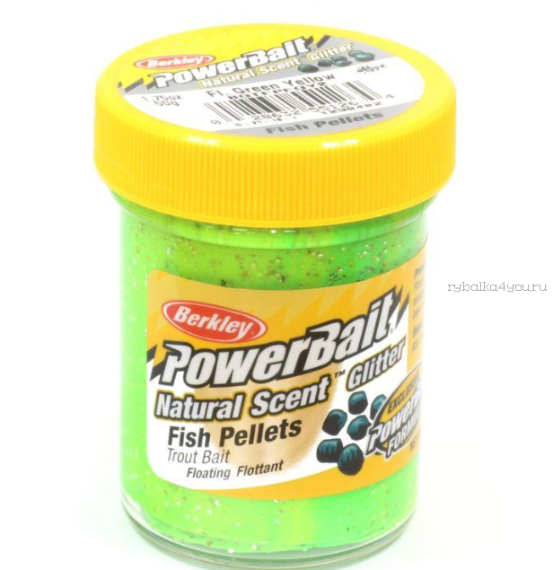Паста Berkley Natural scent TroutBait Fish Pellet Fluo Green Yellow (рыбный пеллетс)