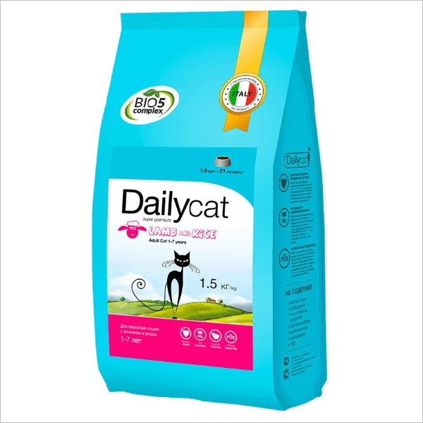 Сухой корм для кошек DailyCat Adult Lamb & Rice с ягненком и рисом 1.5 кг