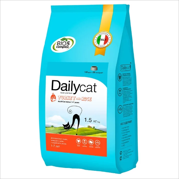 Сухой корм для кошек DailyCat Adult Indoor Turkey & Rice с индейкой и рисом 1.5 кг