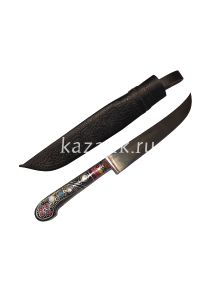 Пчак Узбекский нож, ручка металл, пластик, камни, шх-15