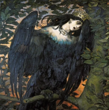 "Сирин и Алконост" Фрагмент картины.  Сирин (Репродукция Виктор Васнецов, 1896)
