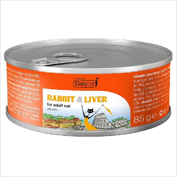 Влажный корм для кошек DailyCat Casual Line Rabbit and Liver кусочки в желе с кроликом и печенью 85 гр