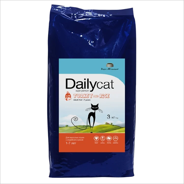 Сухой корм для кошек DailyCat Adult Turkey & Rice с индейкой и рисом 3 кг