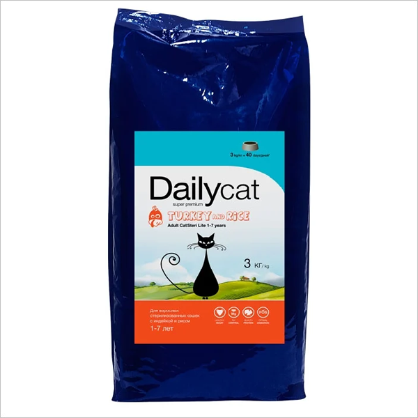 Сухой корм для стерилизованных кошек DailyCat Adult Steri Lite Turkey & Rice с индейкой и рисом 3 кг