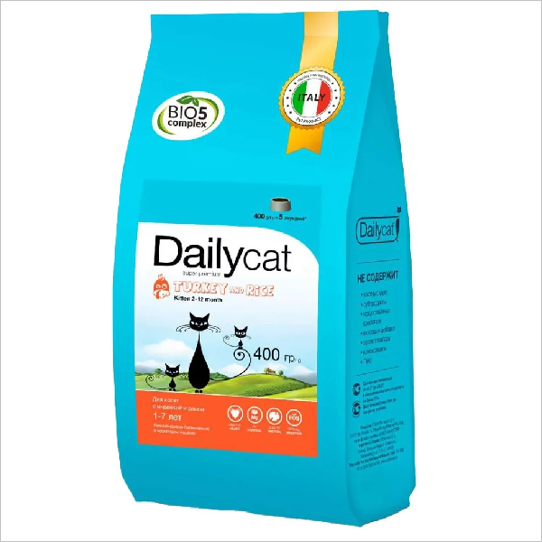 Сухой корм для котят DailyCat Kitten Turkey & Rice с индейкой и рисом 0.4 кг