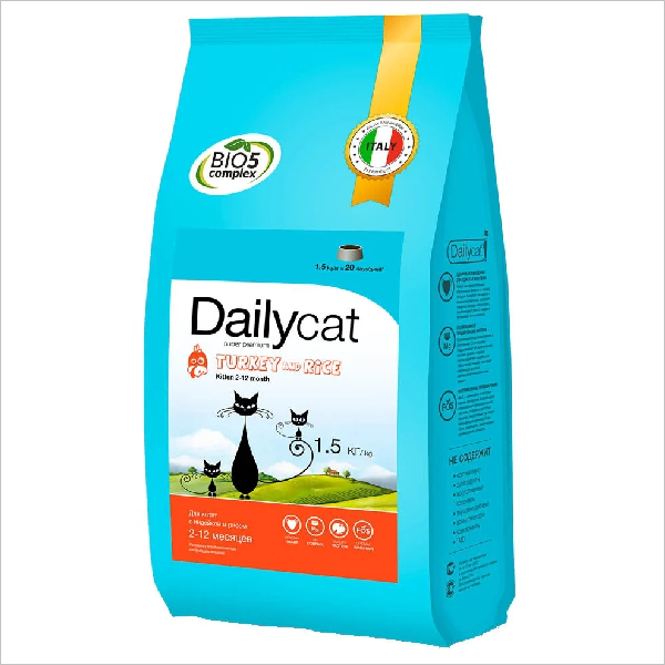 Сухой корм для котят DailyCat Kitten Turkey & Rice с индейкой и рисом 1.5 кг