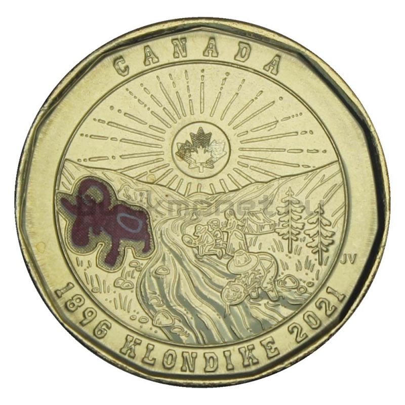 1 доллар 2021 Канада 125 лет клондайкской золотой лихорадке Цветная