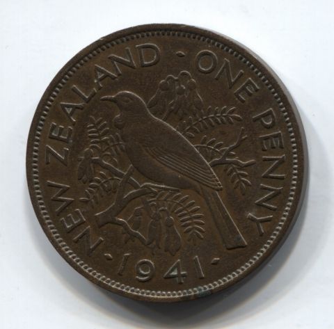 1 пенни 1941 Новая Зеландия Редкий год XF+