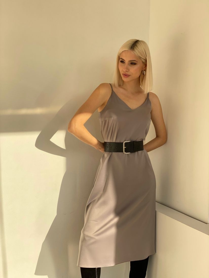4930 Платье-комбинация из премиум-шелка серебристо-серое