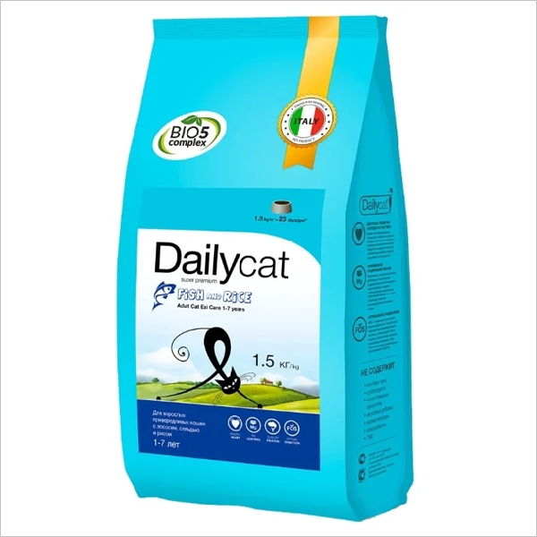 Сухой корм для кошек DailyCat Adult Exi Care Fish & Rice с курицей и рисом 1.5 кг