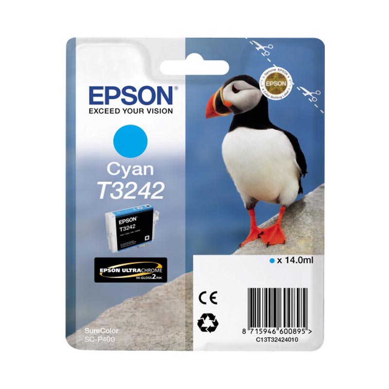 Картридж EPSON T3242 Струйный Голубой 14мл, C13T32424010