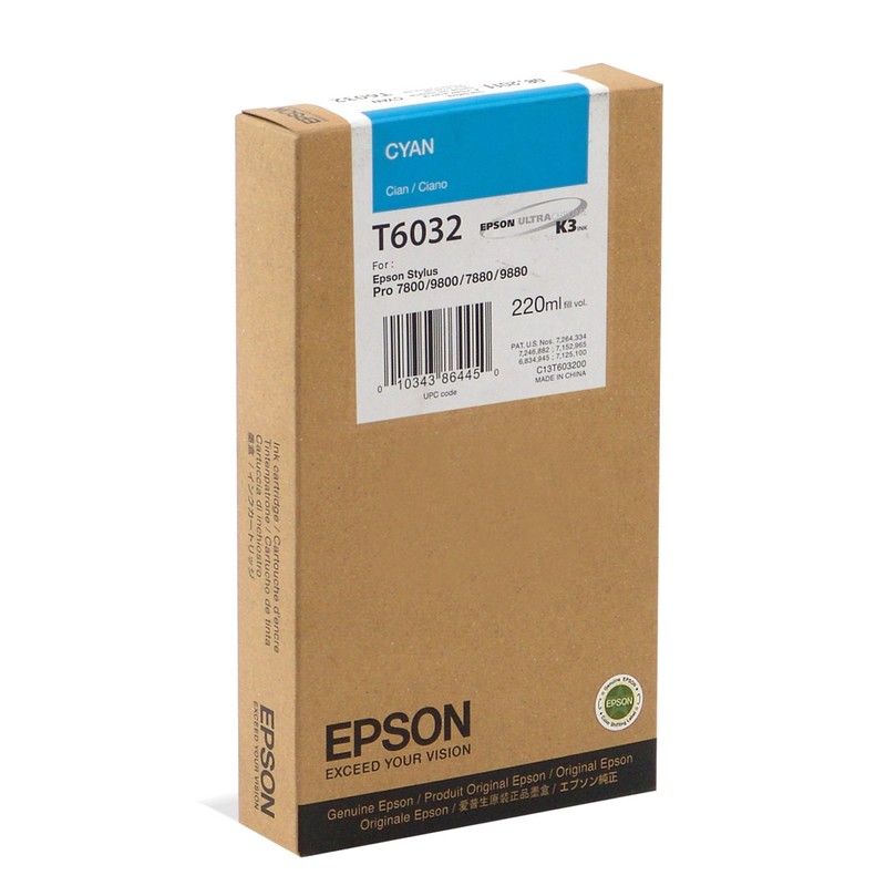 Картридж EPSON T6032 Струйный Голубой 220мл, C13T603200