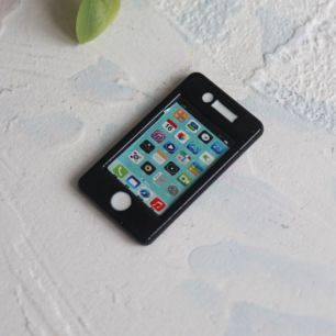 Кукольная миниатюра - Пластиковый черный телефон, 2,5 см