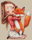 "Girl with a fox". Digital cross stitch pattern.