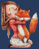 "Girl with a fox". Digital cross stitch pattern.