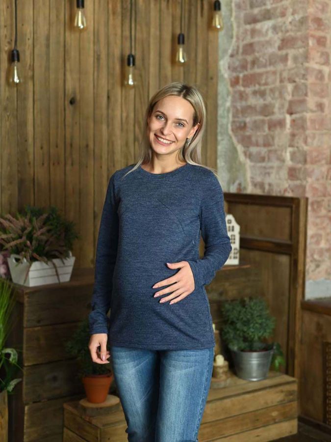 Джемпер для беременных и кормящих мам синий меланж