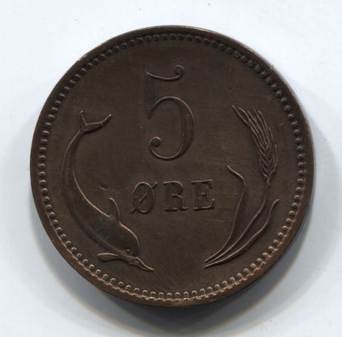 5 эре 1874 Дания AUNC