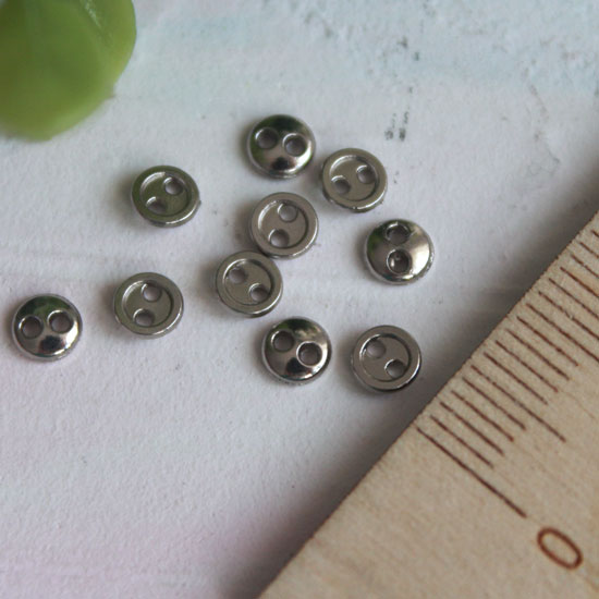 Набор металлических микро пуговиц для творчества - серебро, 10 шт., 4 мм.