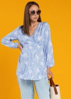 Блузка "Летиша" для беременных и кормящих; цвет: цветы/голубой