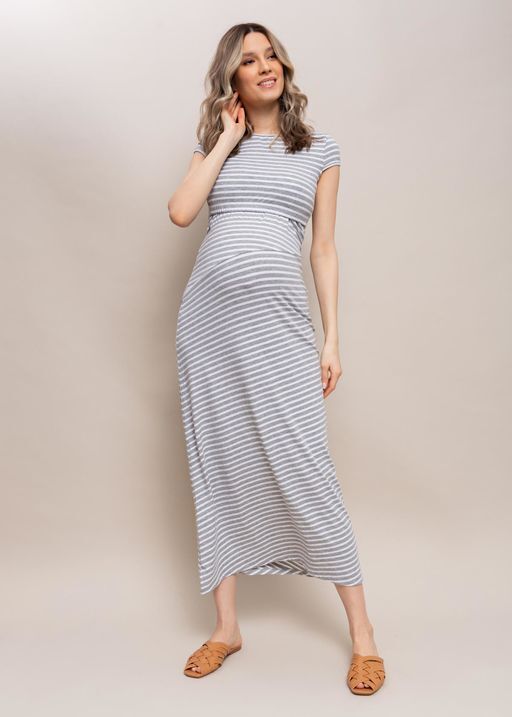 Платье "Вояж" для беременных серый/полоса