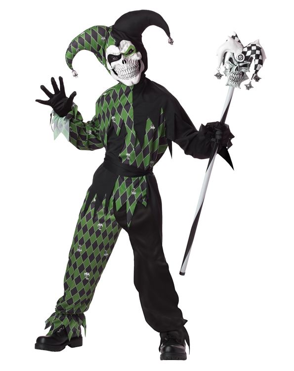 Детский костюм дьявольского шута черно-зеленый