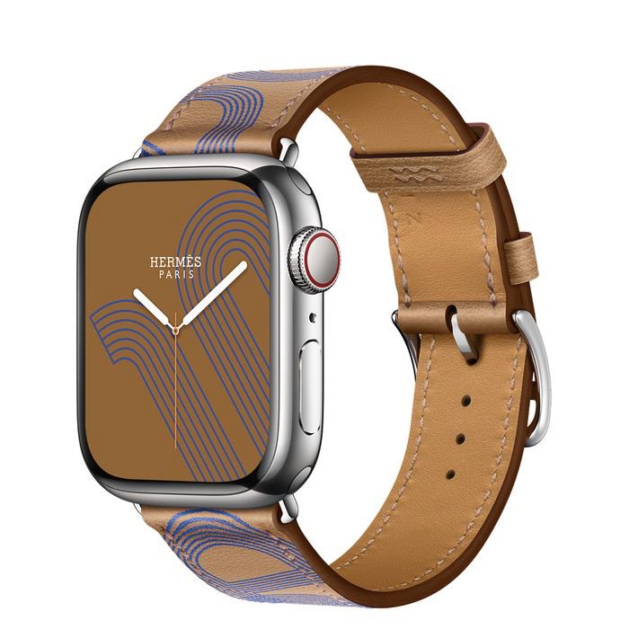Часы Apple Watch Hermès Series 7 GPS + Cellular 41mm Silver Stainless Steel Case with Circuit H Single Tour Biscuit/Bleu Électrique