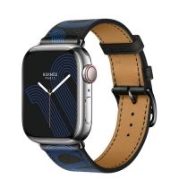 Часы Apple Watch Hermès Series 7 GPS + Cellular 41mm Silver Stainless Steel Case with Circuit H Single Tour Noir/Bleu Électrique