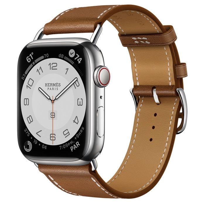 Часы Apple Watch Hermès Series 7 GPS + Cellular 45mm Silver Stainless Steel Case with Attelage Single Tour Fauve