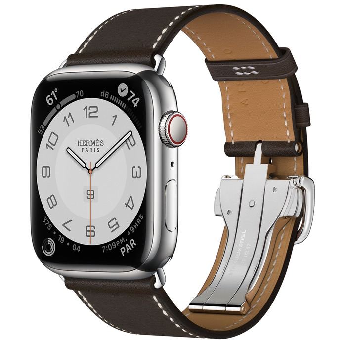 Часы Apple Watch Hermès Series 7 GPS + Cellular 45mm Silver Stainless Steel Case with Single Tour Deployment Buckle Ébène