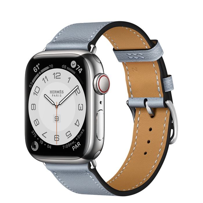 Часы Apple Watch Hermès Series 7 GPS + Cellular 41mm Silver Stainless Steel Case with Single Tour Bleu Lin