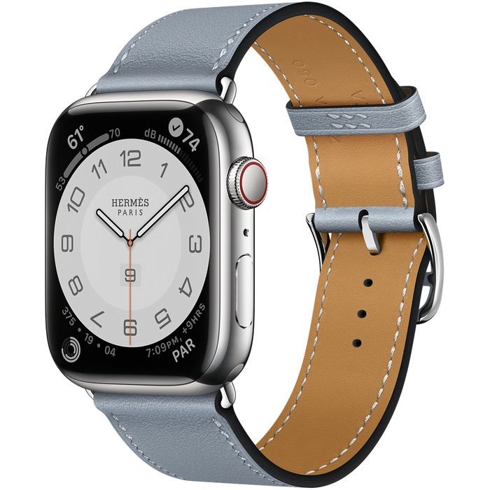 Часы Apple Watch Hermès Series 7 GPS + Cellular 45mm Silver Stainless Steel Case with Single Tour Bleu Lin