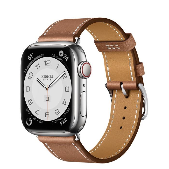 Часы Apple Watch Hermès Series 7 GPS + Cellular 41mm Silver Stainless Steel Case with Single Tour Gold