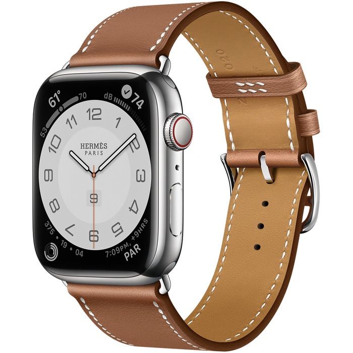 Часы Apple Watch Hermès Series 7 GPS + Cellular 45mm Silver Stainless Steel Case with Single Tour Gold