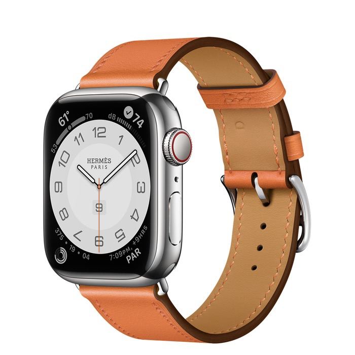 Часы Apple Watch Hermès Series 7 GPS + Cellular 41mm Silver Stainless Steel Case with Single Tour Orange