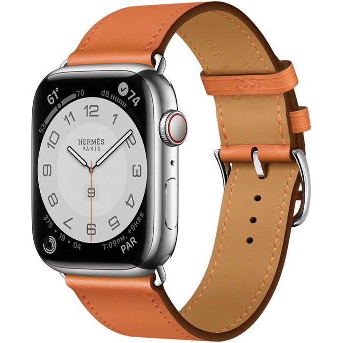 Часы Apple Watch Hermès Series 7 GPS + Cellular 45mm Silver Stainless Steel Case with Single Tour Orange