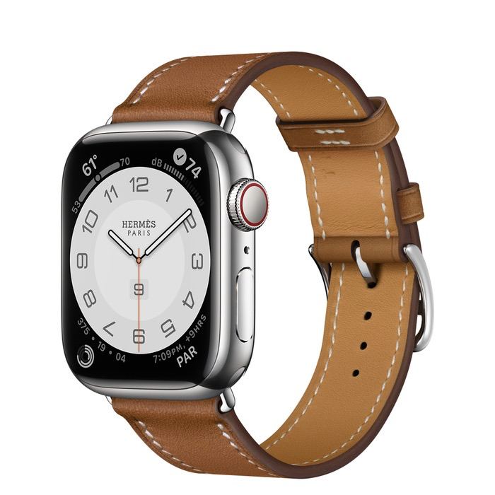 Часы Apple Watch Hermès Series 7 GPS + Cellular 41mm Silver Stainless Steel Case with Single Tour Fauve