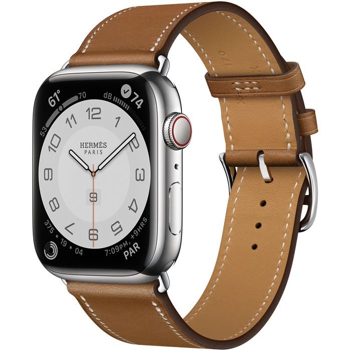 Часы Apple Watch Hermès Series 7 GPS + Cellular 45mm Silver Stainless Steel Case with Single Tour Fauve